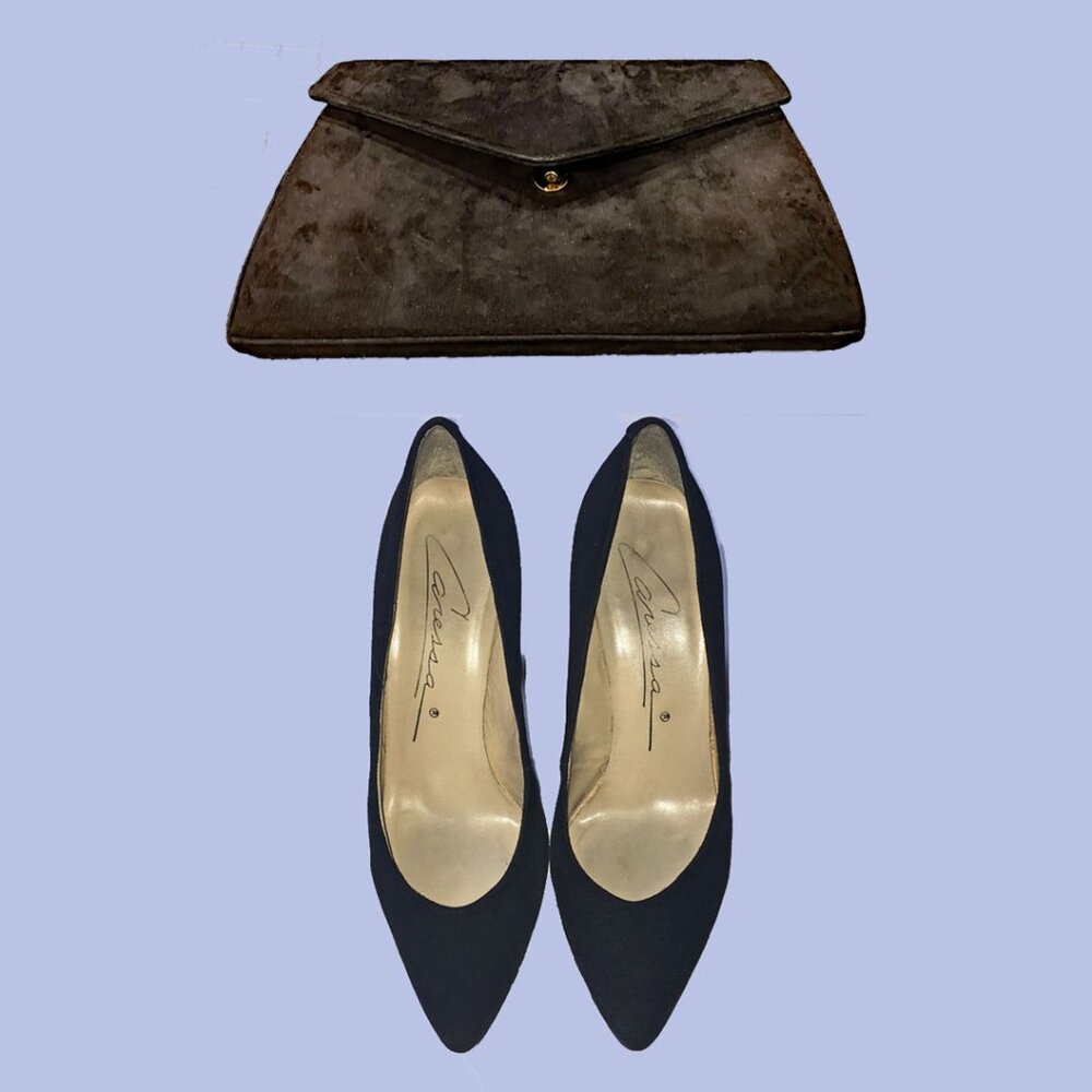 Vintage Black Suede Set: Caressa Pumps (7M) + Classiques for Nordstrom Purse